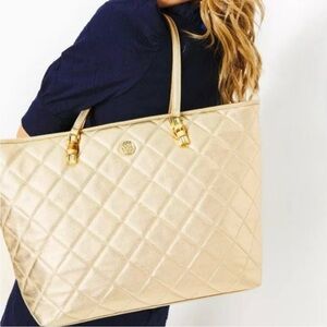 Lilly Pulitzer Quilted Leather Meena Gold Metallic Tote